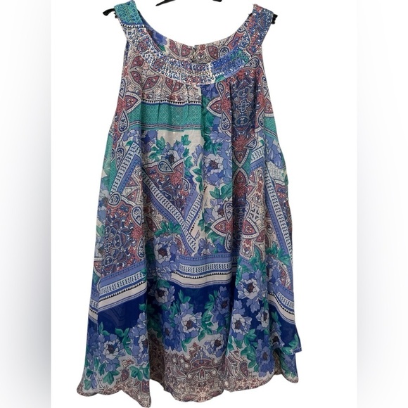 Cato Tops - Cato floral flowy bedazzled tank top